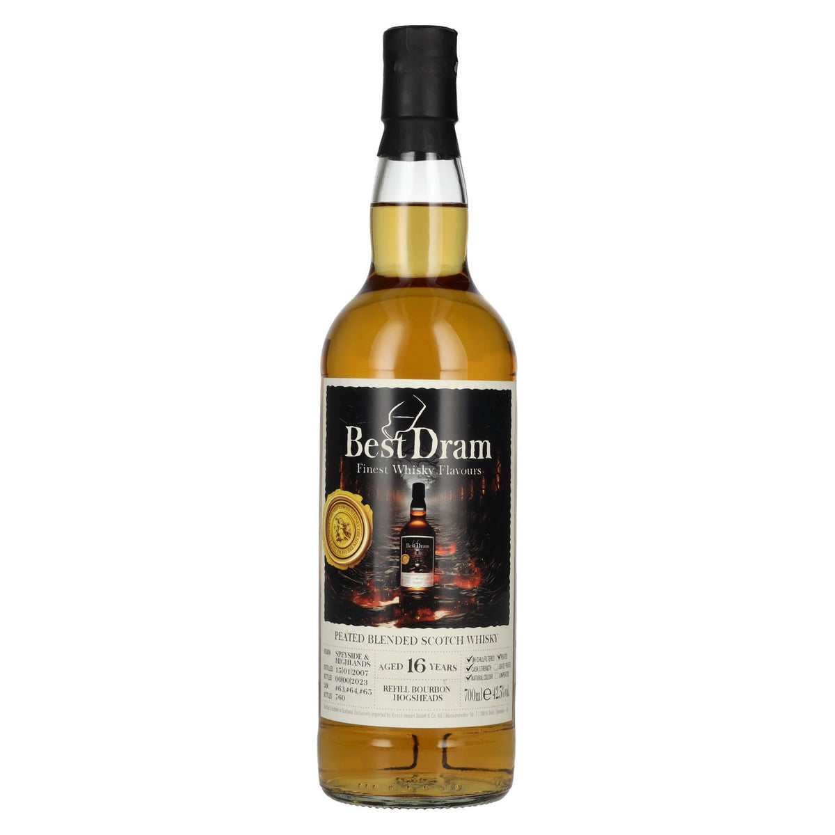 Best Dram 16 ans d'âge, whisky écossais blended tourbé des régions du Speyside et des Highlands, 2007, 42,5 % vol., 0,7 l