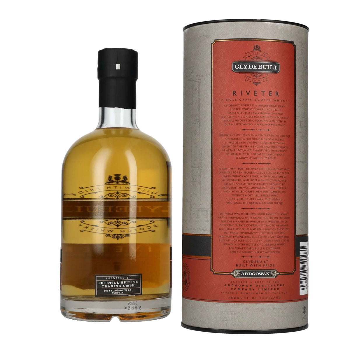 Ardgowan Clydebuilt RIVETER Single Grain Scotch Whisky 50% ABV, 0.7 litres, in a gift box