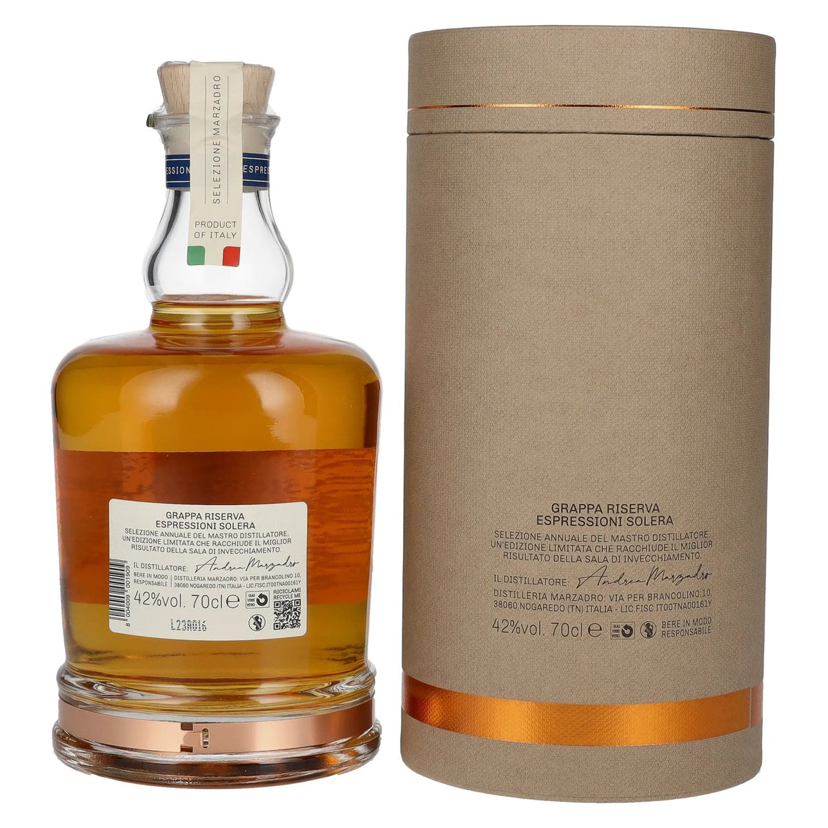 Marzadro ESPRESSIONI Solera Grappa 42% vol. 0.7l in a gift box