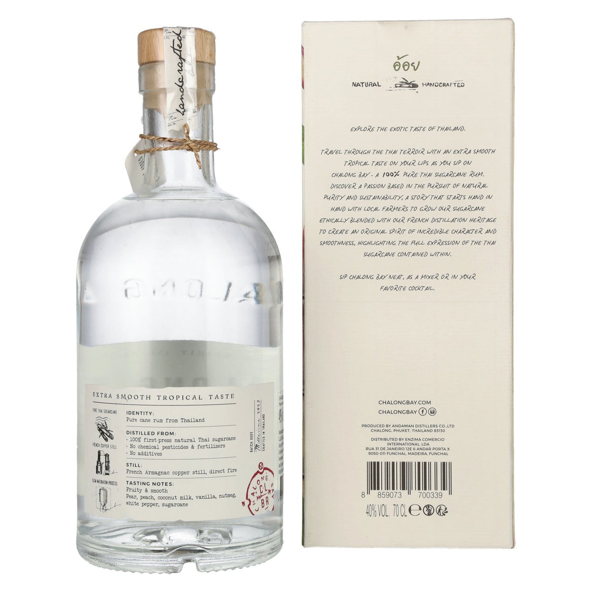 Chalong Bay PURE CANE Spirit Drink 40% ABV, 0.7 litres, in a gift box