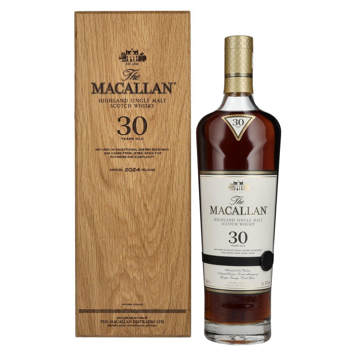 The Macallan 30 Years Old SHERRY OAK Annual Release 2024 43% ABV 0.7l in a wooden box