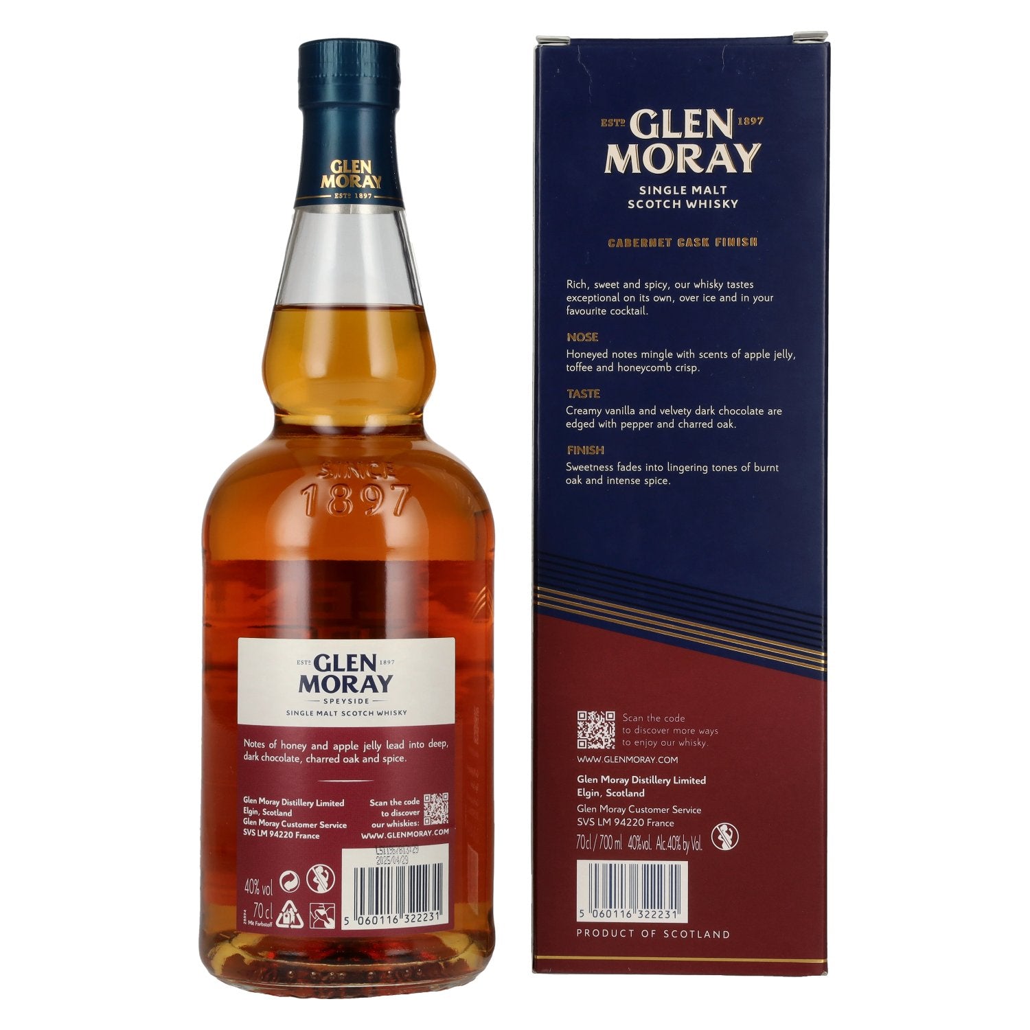 Glen Moray Cabernet Double Cask Finish Single Malt 40% Vol. 0,7l in Geschenkbox