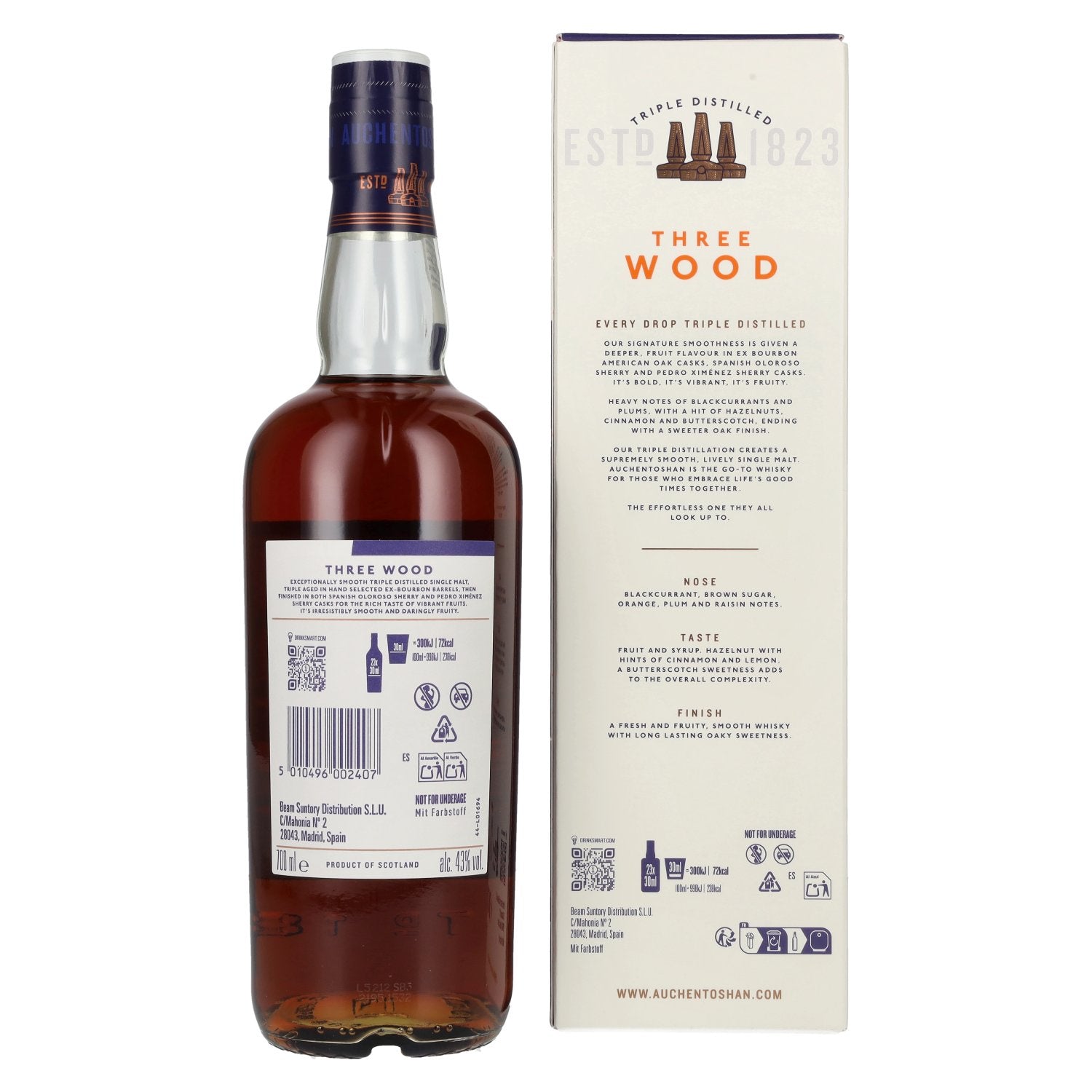 Auchentoshan THREE WOOD Single Malt Scotch Whisky 43% Vol. 0,7l in geschenkverpakking