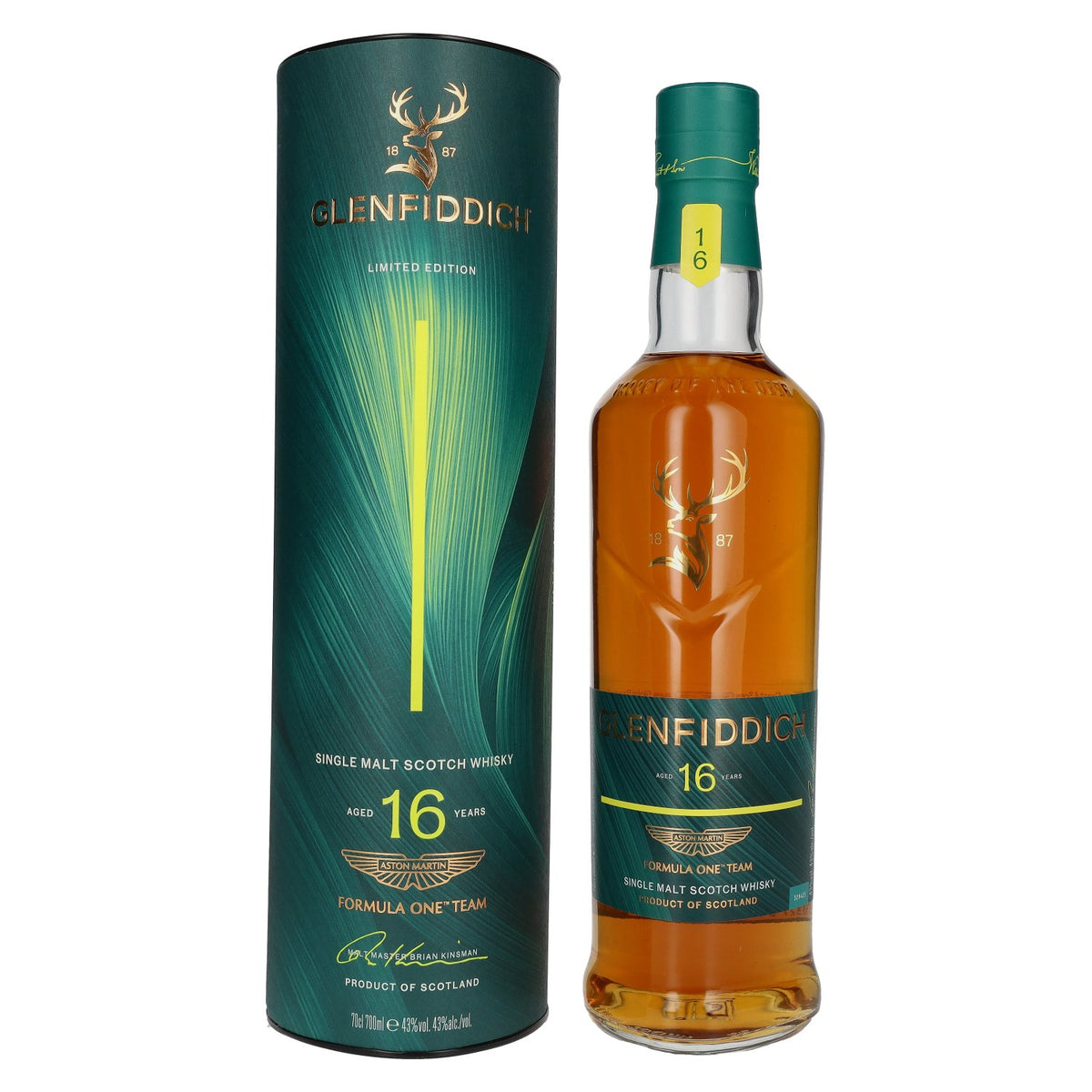 Glenfiddich 16 Years Old ASTON MARTIN FORMULA ONE TEAM Single Malt Scotch Whisky Edition 2, 43% vol., 0.7 l, in a gift box