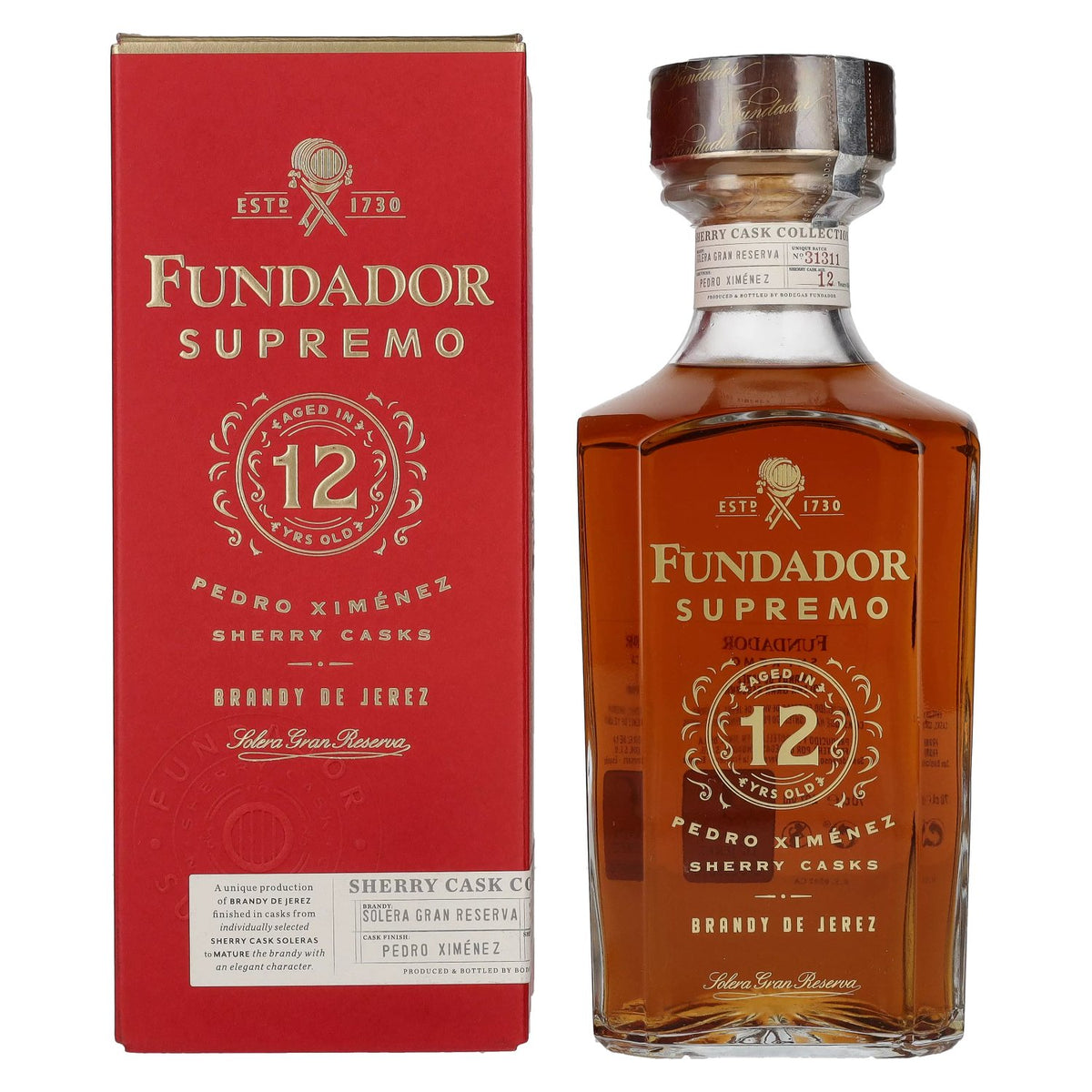 Fundador Supremo 12 Years Old Sherry Casks Brandy de Jerez 40% vol. 0.7 l in a gift box