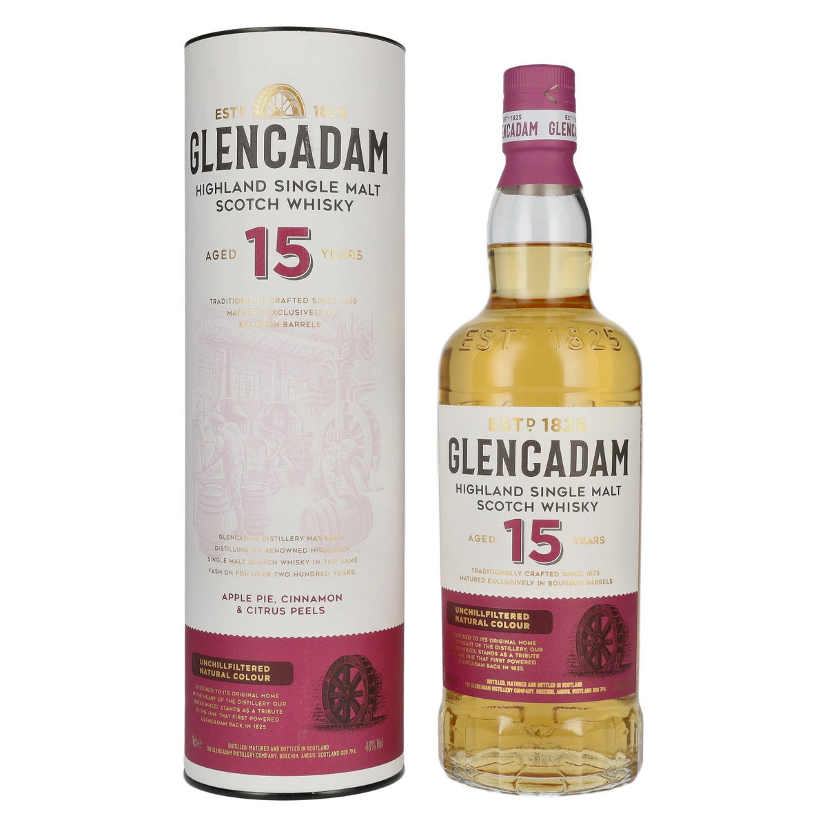 Whisky écossais single malt des Highlands Glencadam 15 ans d'âge, 46 % vol., 0,7 l, dans un coffret cadeau