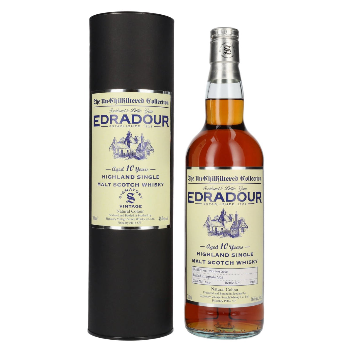 Signatory Vintage Edradour 10 ans d'âge « The Un-Chillfiltered » 2016, 46 % vol., 0,7 l, dans un coffret cadeau