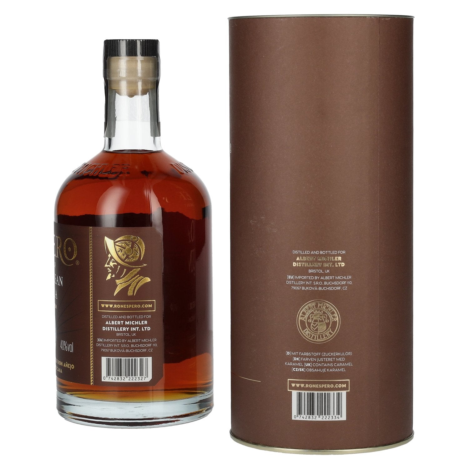 Ron Espero Caribische Cacao &amp; Rum likeur 40% Vol. 0,7l in geschenkverpakking