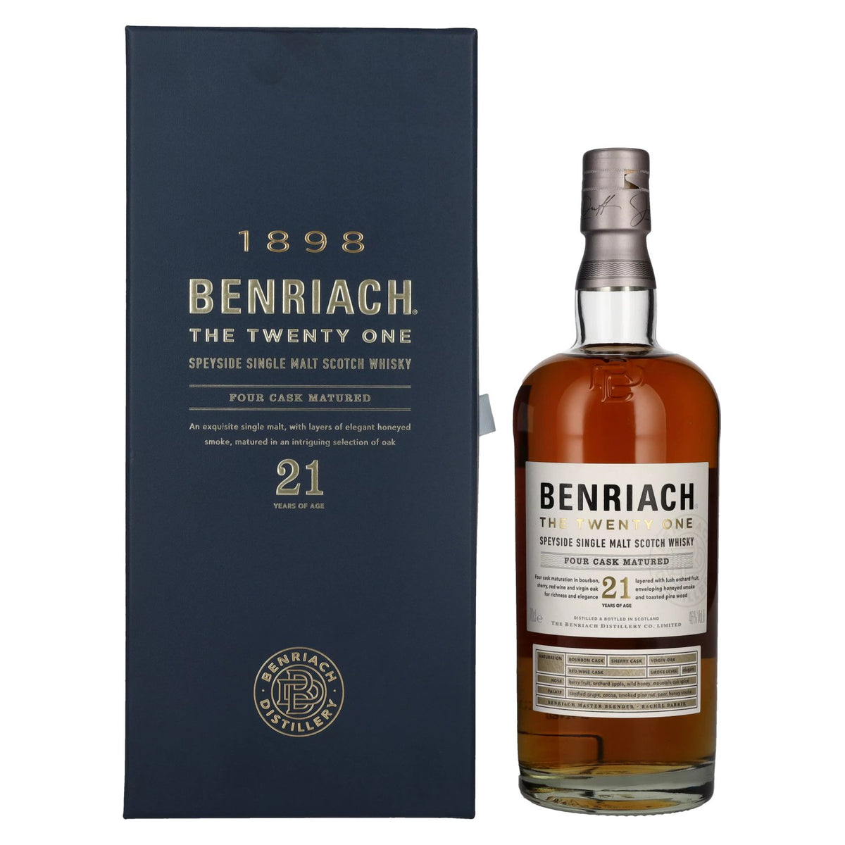 The Benriach 21 ans d'âge, maturation en quatre fûts, 46 % vol., 0,7 l, dans un coffret cadeau