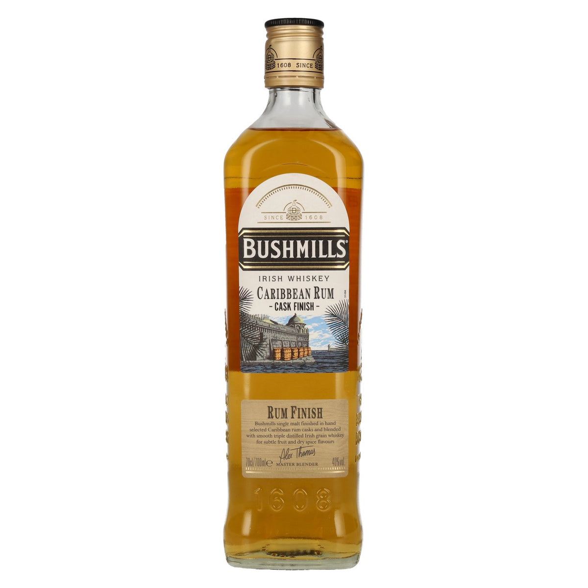 Bushmills Irish Whiskey, affiné en fûts de rhum des Caraïbes, 40 % vol., 0,7 l