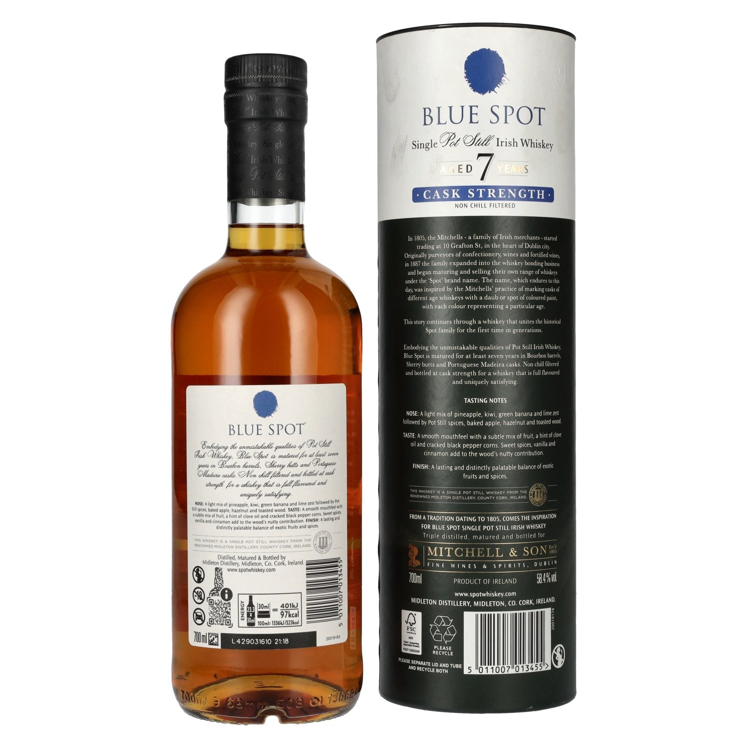 Blue Spot 7 Years Old Cask Strength Pot Still Irish Whiskey 58,4% Vol. 0,7l in geschenkverpakking