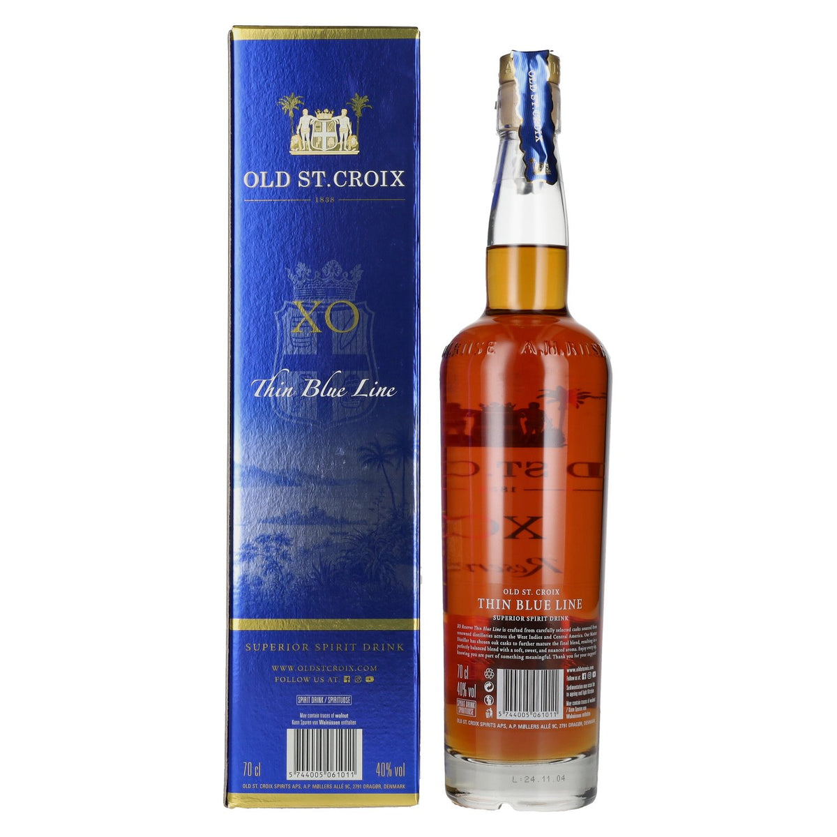 Old St. Croix A.H. Riise X.O. THE THIN BLUE LINE Spirit Drink 40% vol. 0,7 l in geschenkverpakking
