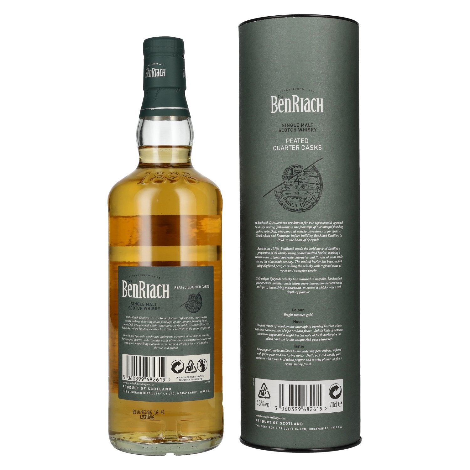 The Benriach PEATED QUARTER CASKS Single Malt Scotch Whisky 46% Vol. 0,7l in geschenkverpakking