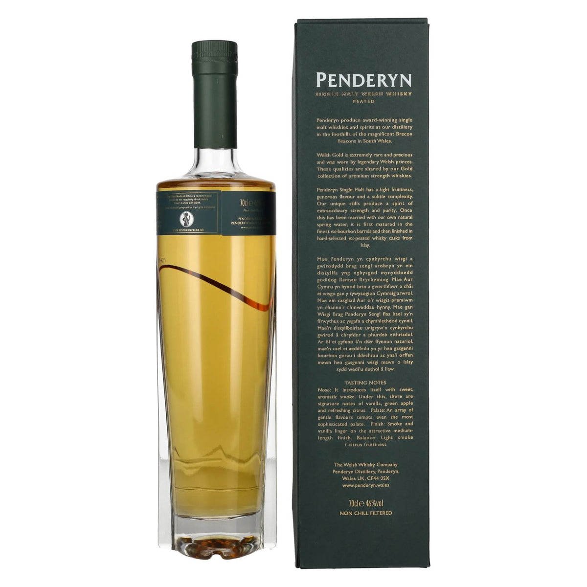 Penderyn Peated Single Malt Welsh Whisky 46% ABV, 0.7 litres, in a gift box