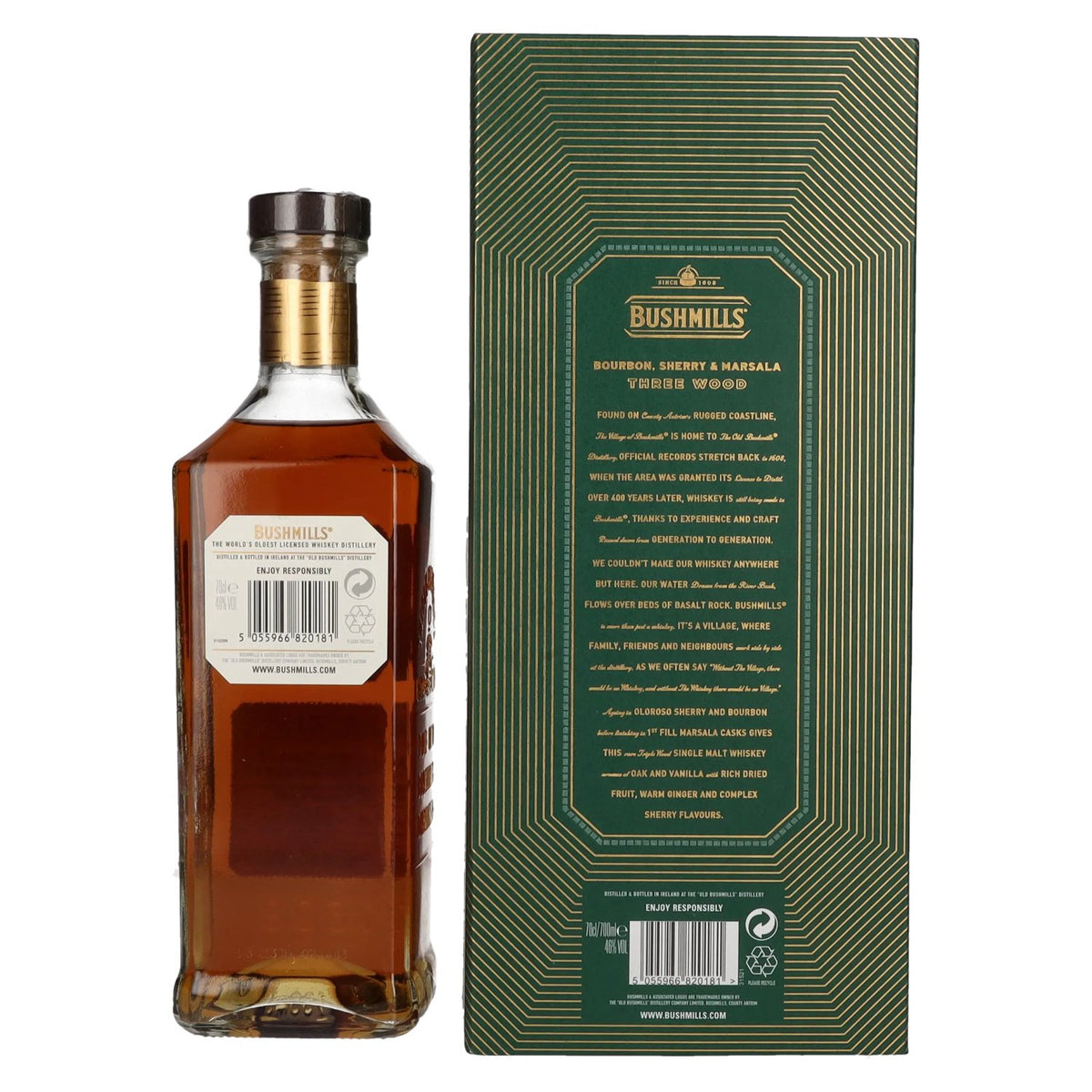 Whisky irlandais single malt Bushmills 21 ans d'âge RARE, 46 % vol., 0,7 l, dans un coffret cadeau