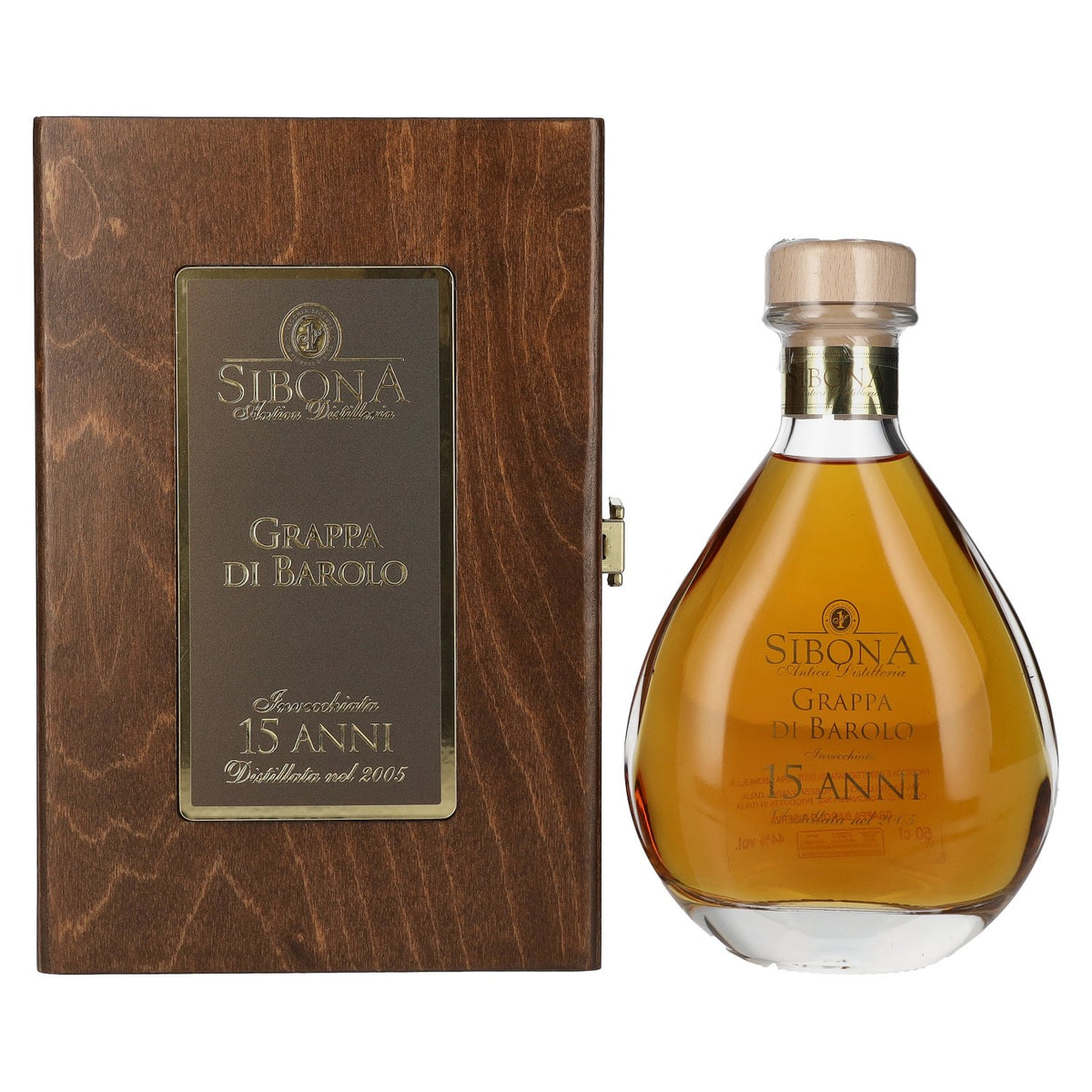 Sibona RISERVA SPECIALE Grappa di Barolo 15 ANNI 44% Vol. 0.5l in a wooden box