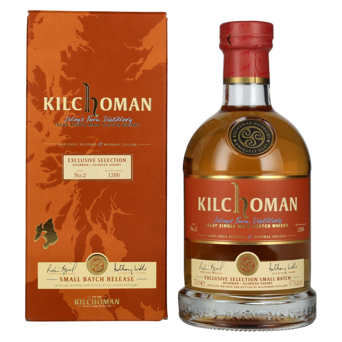 Whisky single malt Kilchoman d'Islay, vieilli en fûts de bourbon et de sherry Oloroso, SMALL BATCH 2, 47,1 % vol., 0,7 l, dans un coffret cadeau