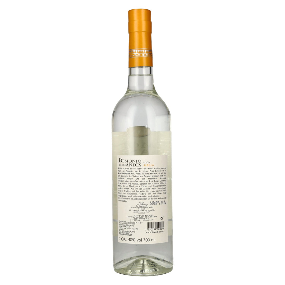 Tacama Demonio de los Andes ALBILLA Pisco 40% vol. 0,7 l