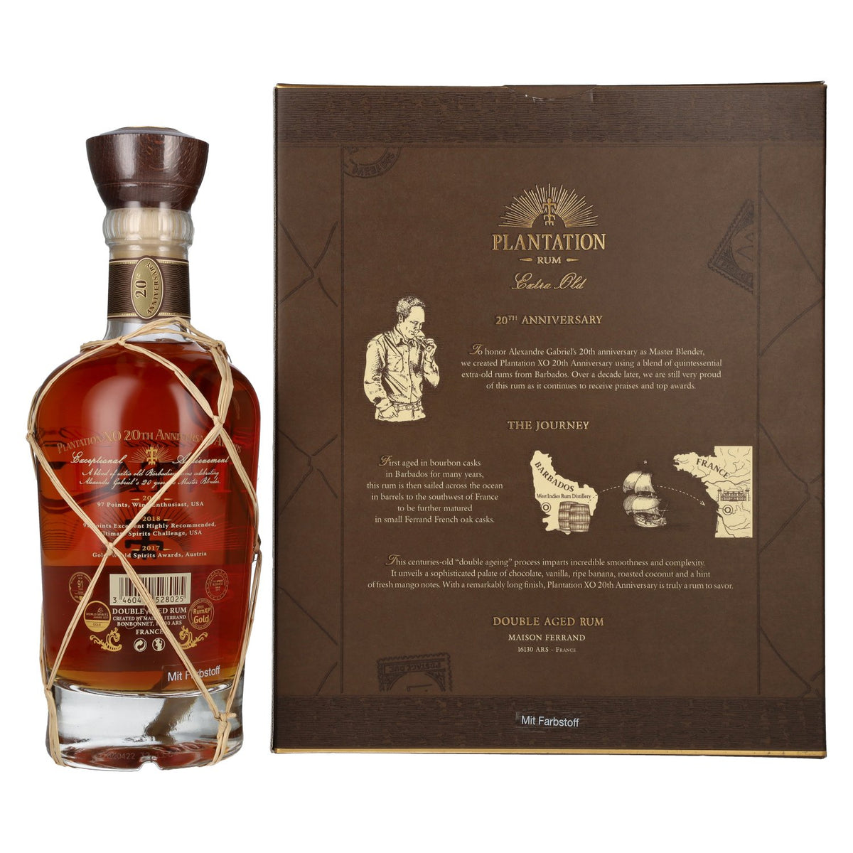Plantation Rum BARBADOS XO 20e anniversaire, 40 % vol., 0,7 l, dans un coffret cadeau avec 2 verres