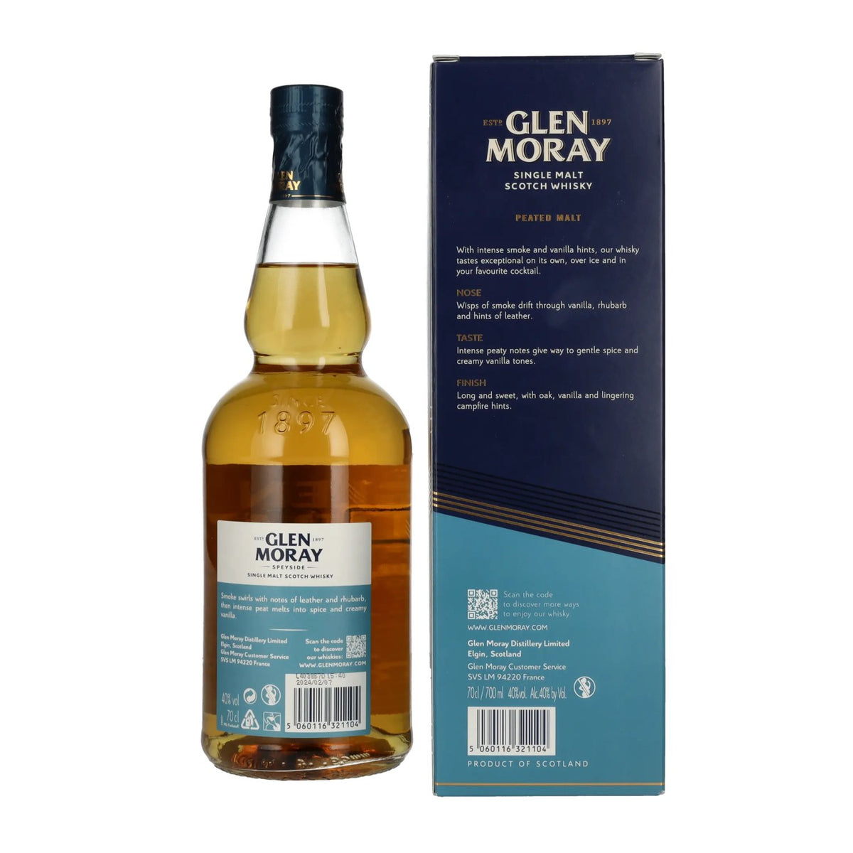 Glen Moray Smoky Classic Peated Single Malt 40% ABV, 0.7 litres, in a gift box
