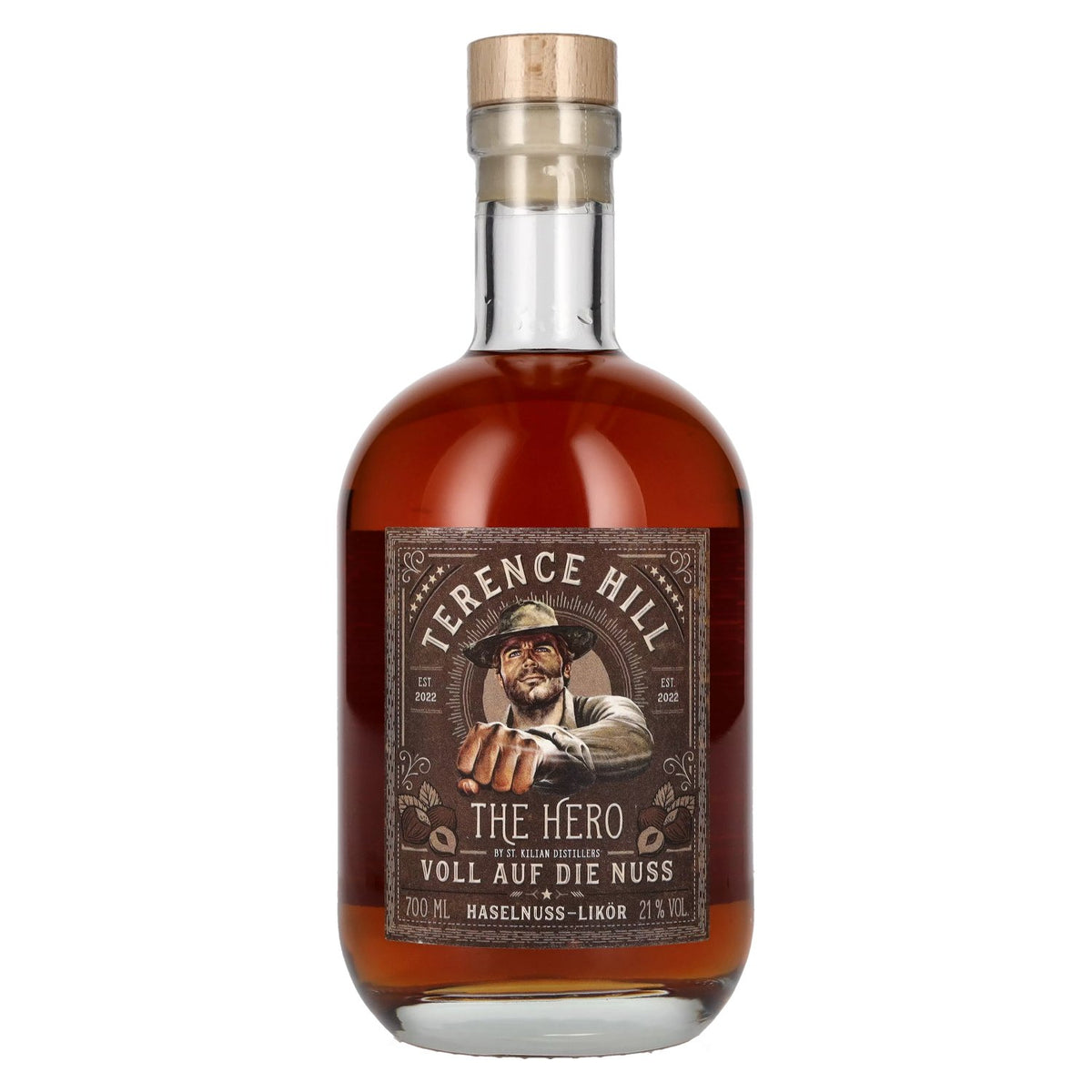 Terence Hill THE HERO Voll Auf Die Nuss Hazelnut Liqueur 21% ABV 0.7l
