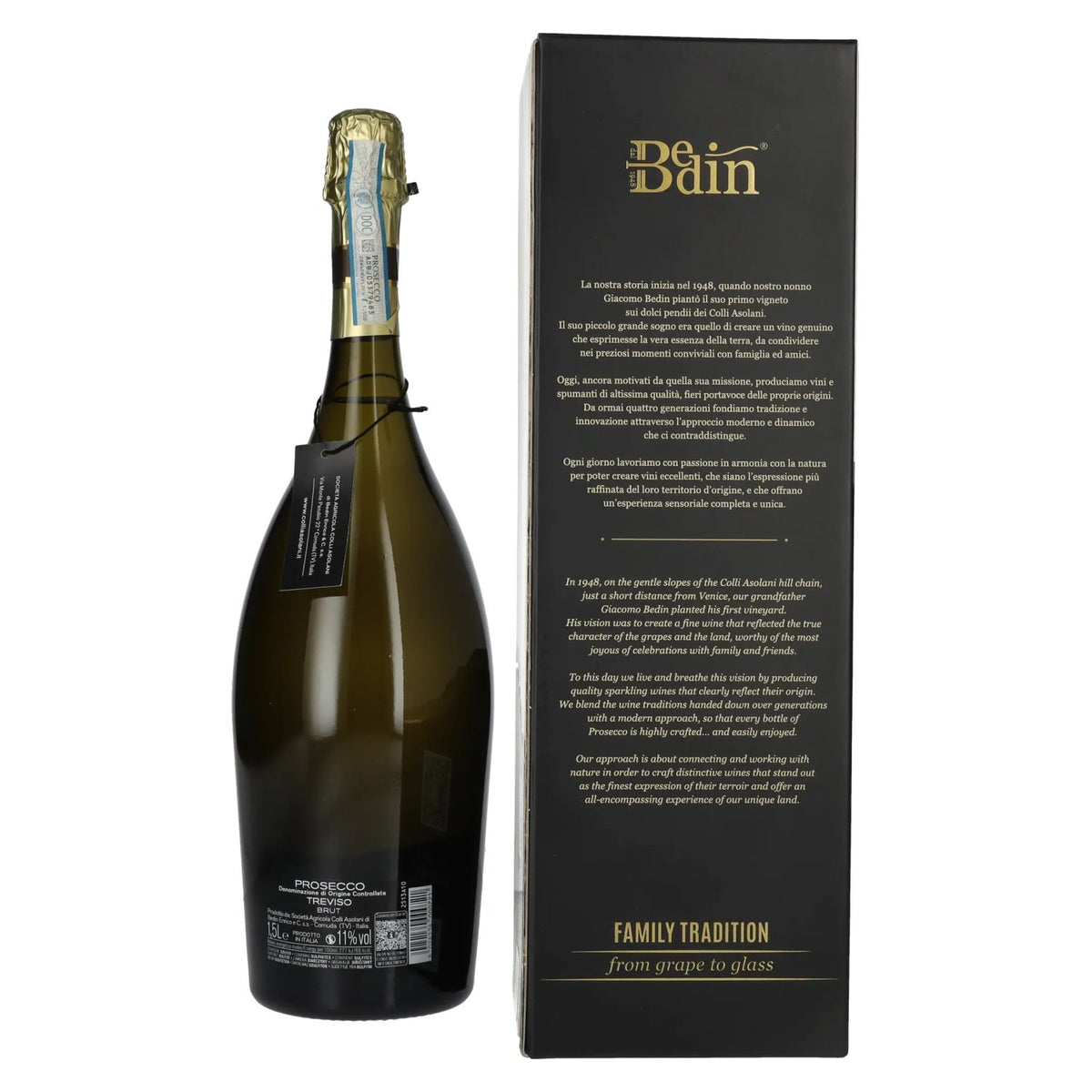 Bedin Prosecco Treviso Brut DOC 11 % vol. 1,5 l dans un coffret cadeau