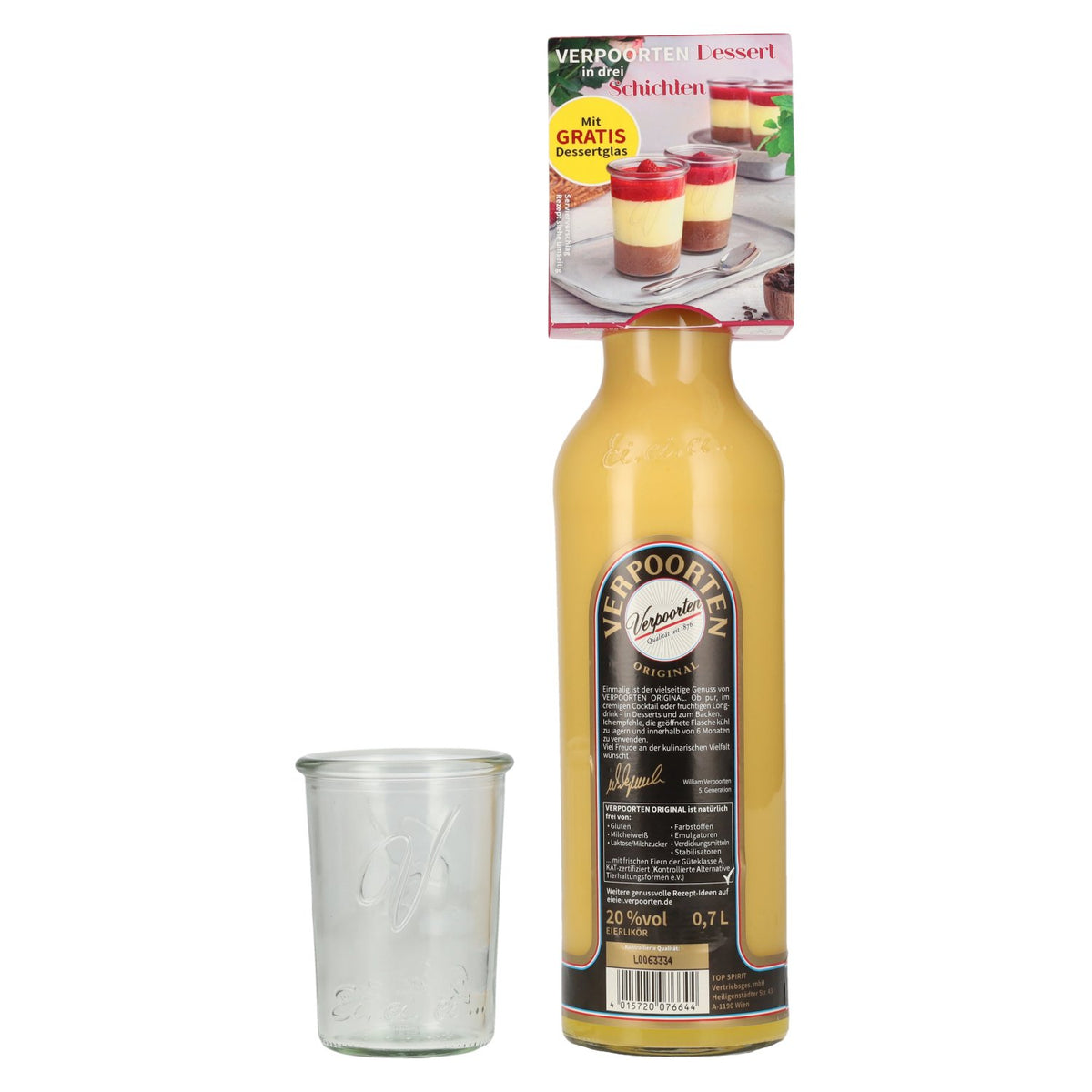 Verpoorten Original eierlikeur 20% vol. 0,7 l met dessertglas