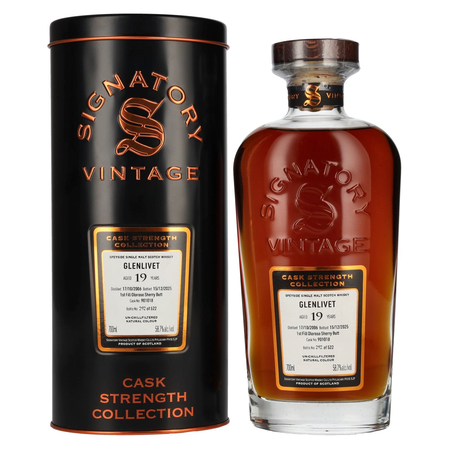 Signatory Vintage GLENLIVET 19 Years Old Cask Strength Collection 2006 58,7% Vol. 0,7l in Blik