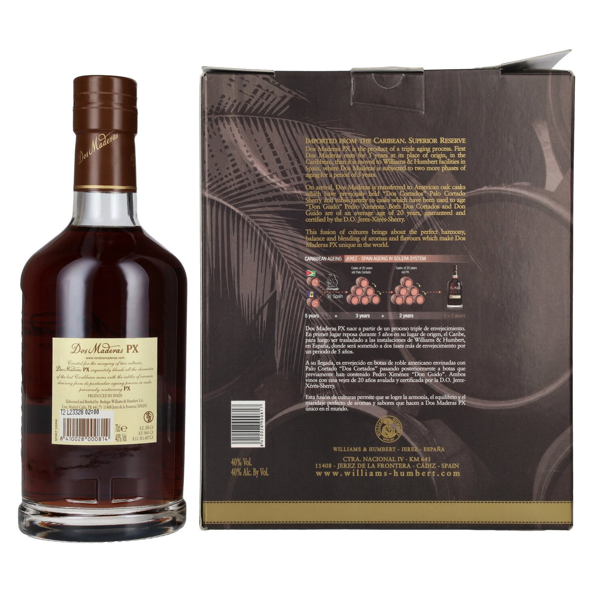 Dos Maderas PX 5+5 Years Old Triple Aged Spirit Drink 40% vol. 0.7 l in a gift box with 2 glasses