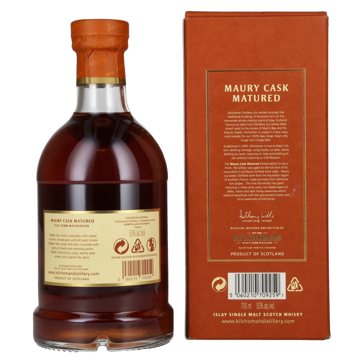 Kilchoman MAURY CASK MATURED, whisky single malt écossais, édition limitée, 50 % vol., 0,7 l, dans un coffret cadeau