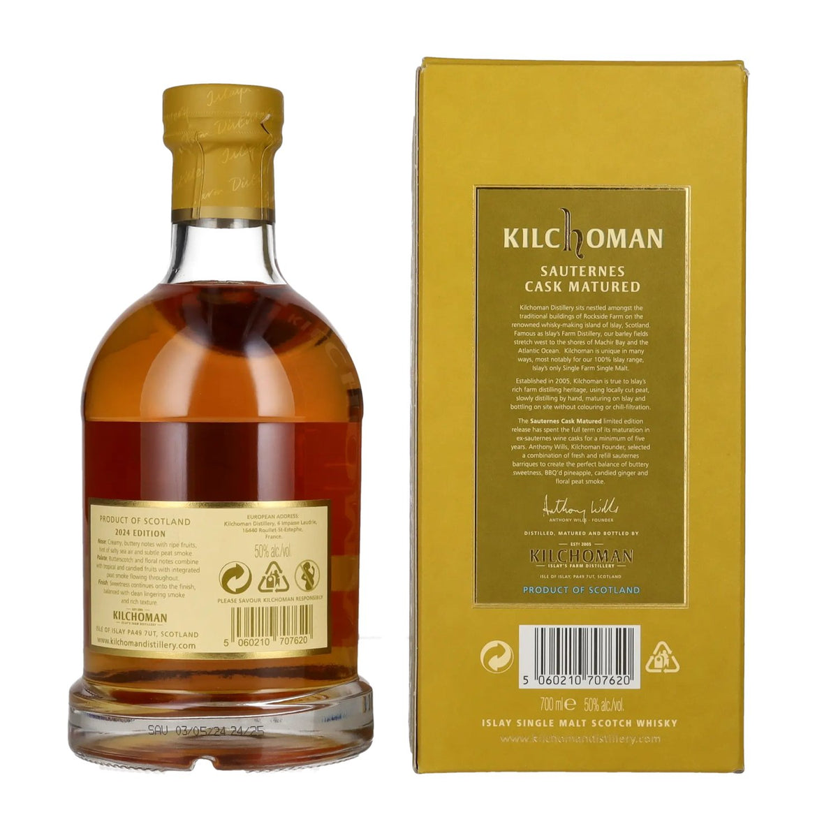 Kilchoman SAUTERNES CASK MATURED Single Malt d'Islay, édition limitée 2024, 50 % vol., 0,7 l, dans un coffret cadeau