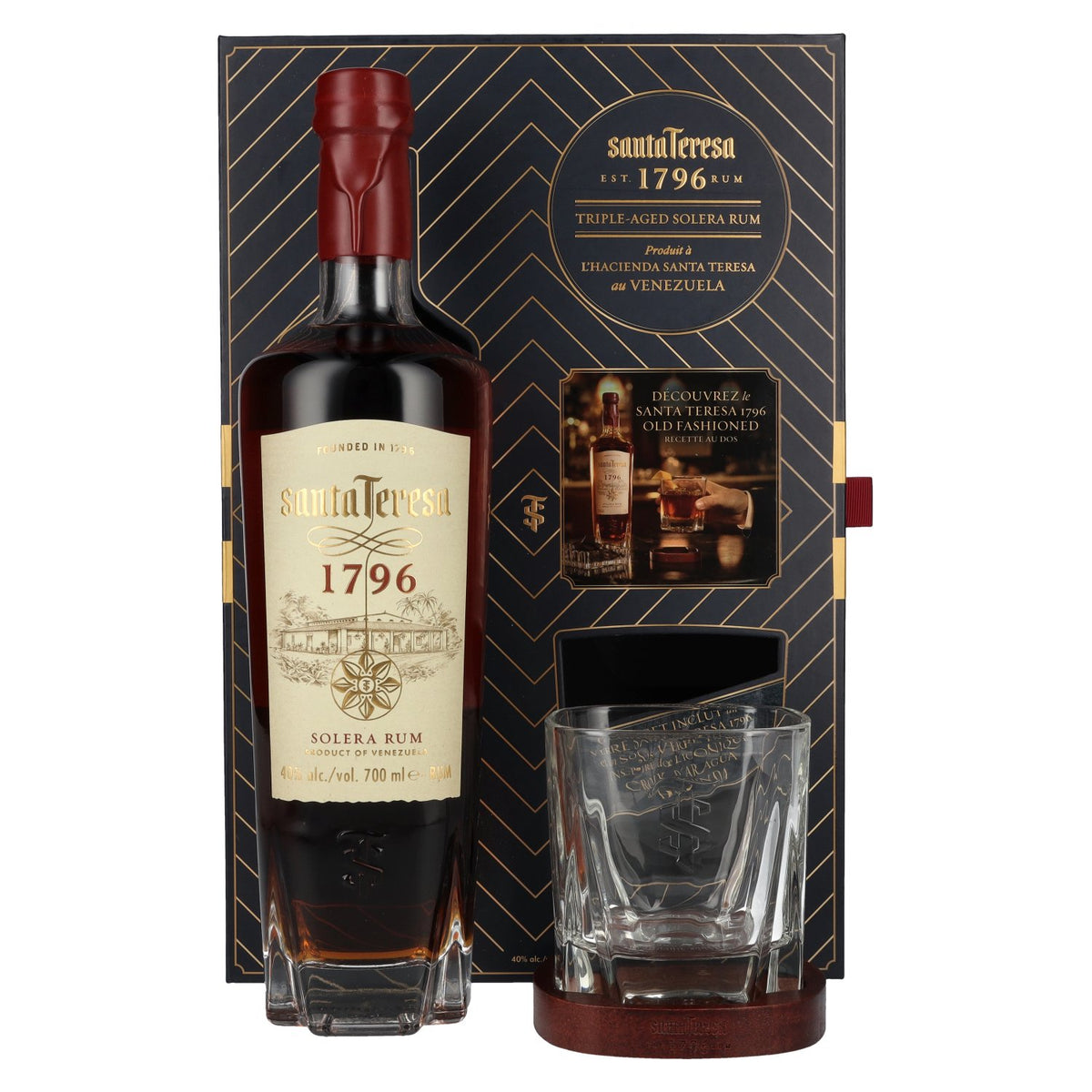 Santa Teresa 1796 Solera Rum 40% ABV, 0.7 litres, in a gift box with a glass