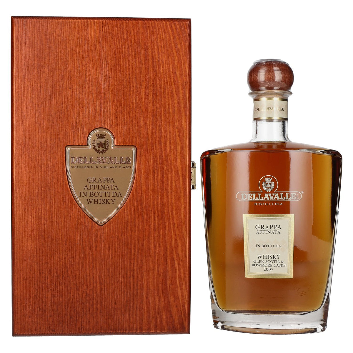 Dellavalle Grappa Aged in WHISKY barrels – Glen Scotia &amp; Bowmore Casks 2007 42% ABV 0.7l in a wooden box