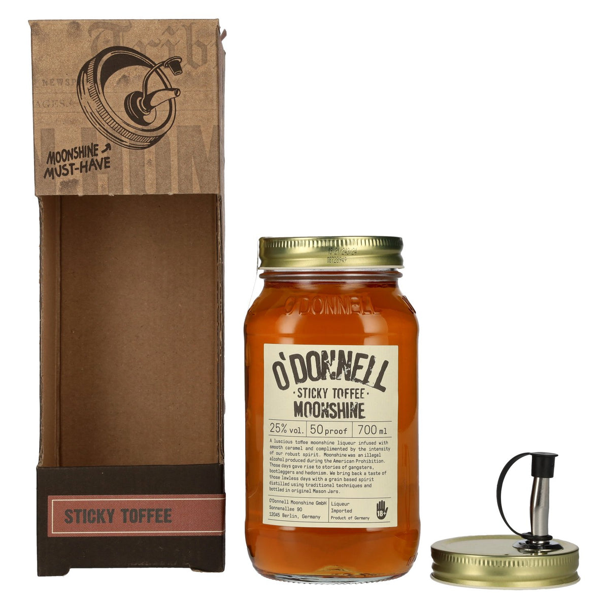 O'Donnell Moonshine STICKY TOFFEE Liqueur 25% Vol. 0,7l in Geschenkbox mit Ausgießer