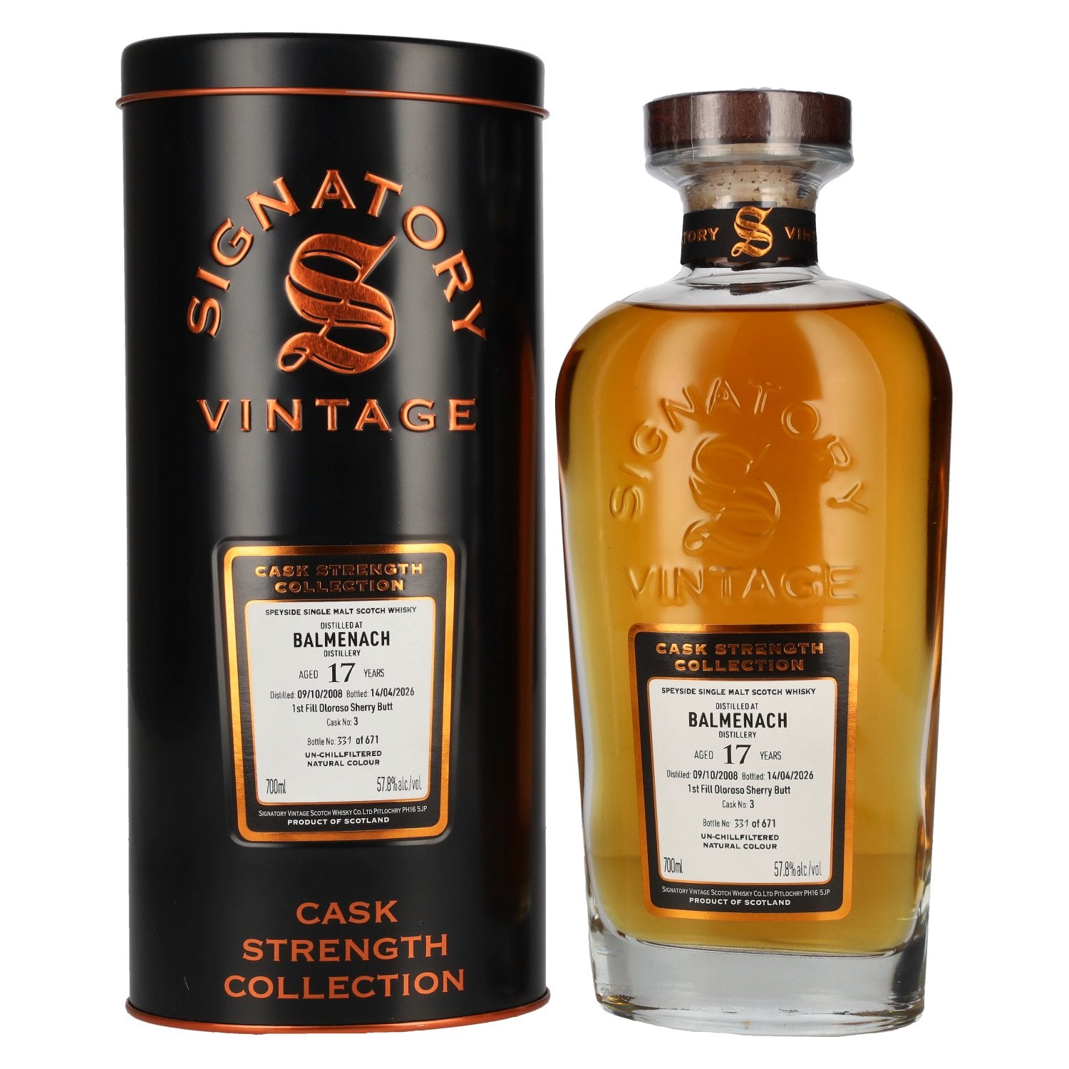 Signatory Vintage Balmenach 17 jaar oud, 1st Fill Oloroso Sherry, cask strength #3, 2008, 57,8% vol., 0,7 l