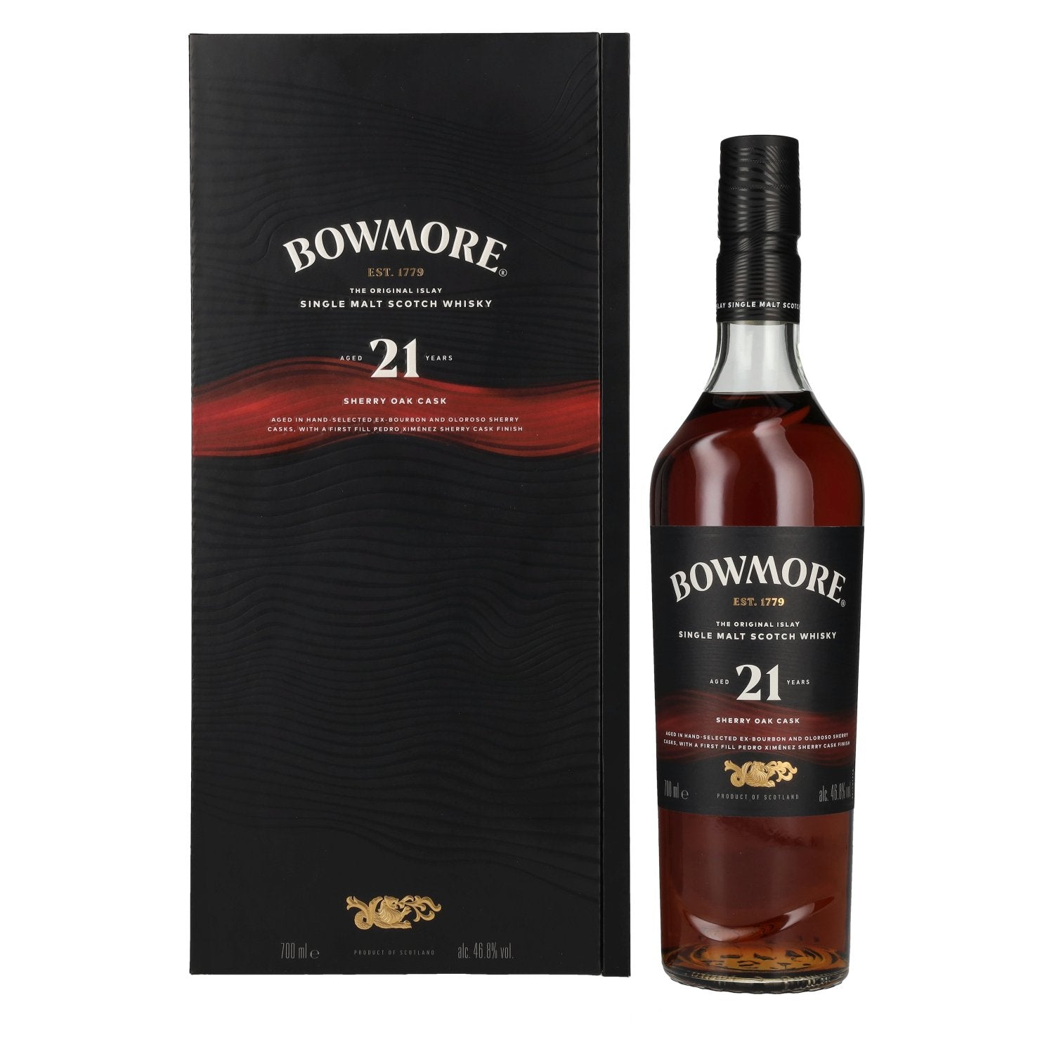 Bowmore 21 Years Old Sherry Oak Cask Islay Single Malt 46,8% Vol. 0,7l in geschenkverpakking
