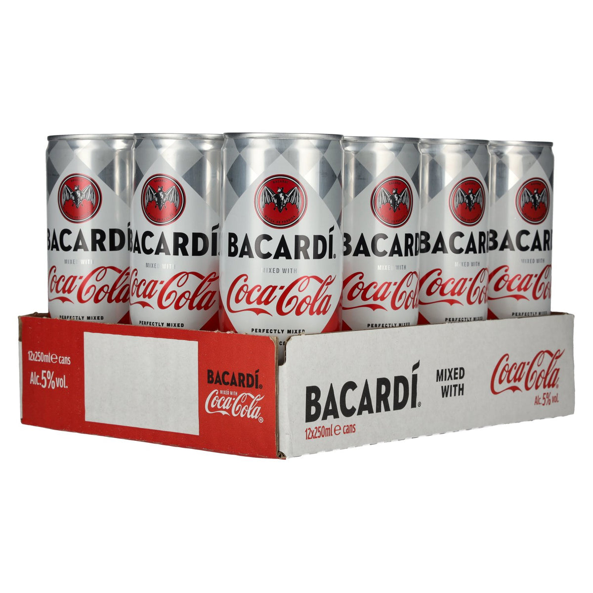 Bacardi Rum &amp; Coca Cola 5% vol. 12 blikjes van 0,25 l, statiegeld
