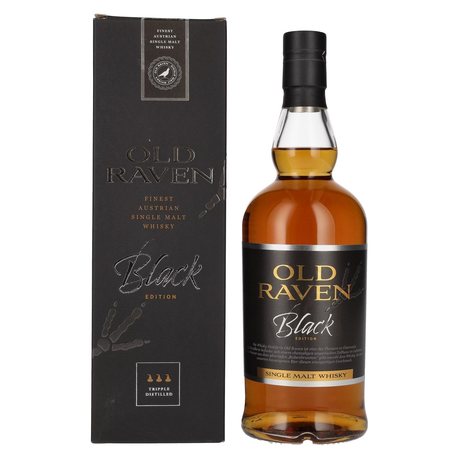 Old Raven Triple Distilled Single Malt Whisky Black Edition Cask Strength 54% Vol. 0,7l in geschenkverpakking