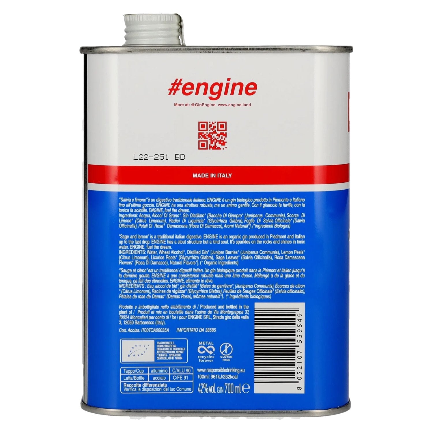 ENGINE Organic Italian Gin 42% Vol. 0,7l