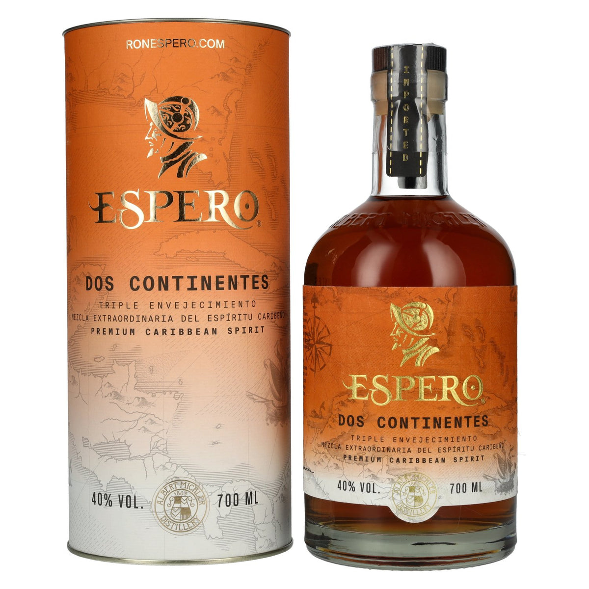 Ron Espero Dos Continentes Premium Caribbean Spirit 40% ABV 0.7l in a gift box