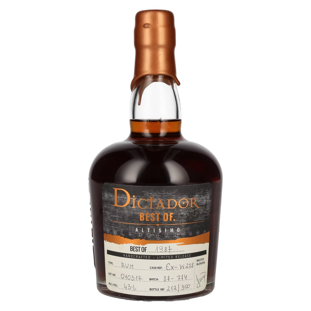 Dictador BEST OF 1987 ALTISIMO Colombian Rum 30YO/010317/EX-W278 43% vol. 0.7 l
