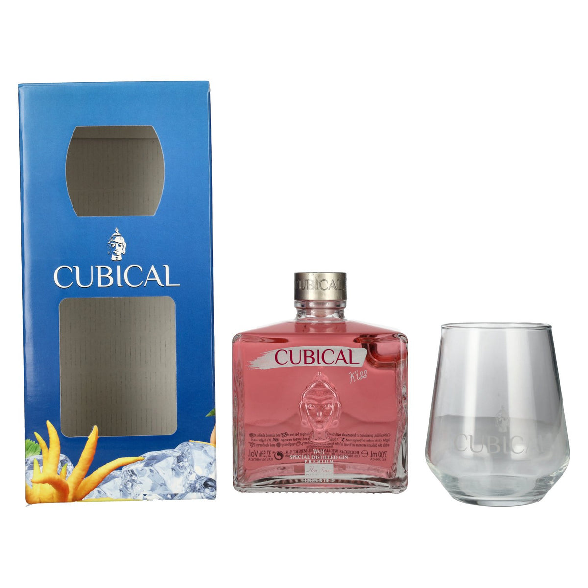 Cubical Gin KISS Special Distilled, 37,5 % vol., 0,7 l, dans un coffret cadeau avec un verre