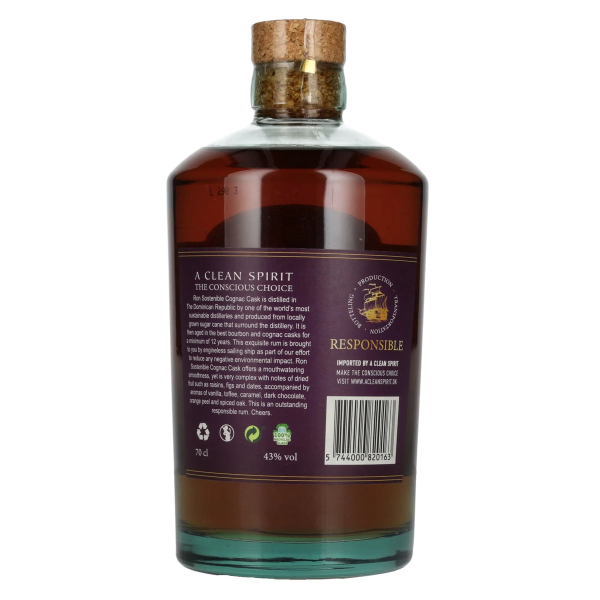 Ron Sostenible 12 Years Old Cognac Cask Rum 43% Vol. 0,7l