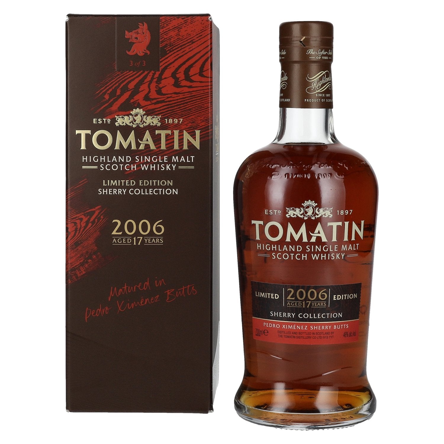 Tomatin 17 Years Old SHERRY COLLECTION Pedro Ximénez Sherry Butts Limited Edition 2006 46% Vol. 0,7l in geschenkverpakking