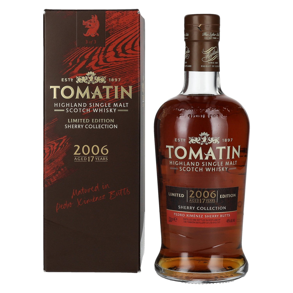 Tomatin 17 Years Old SHERRY COLLECTION Pedro Ximénez Sherry Butts Limited Edition 2006 46% vol. 0.7l in a gift box