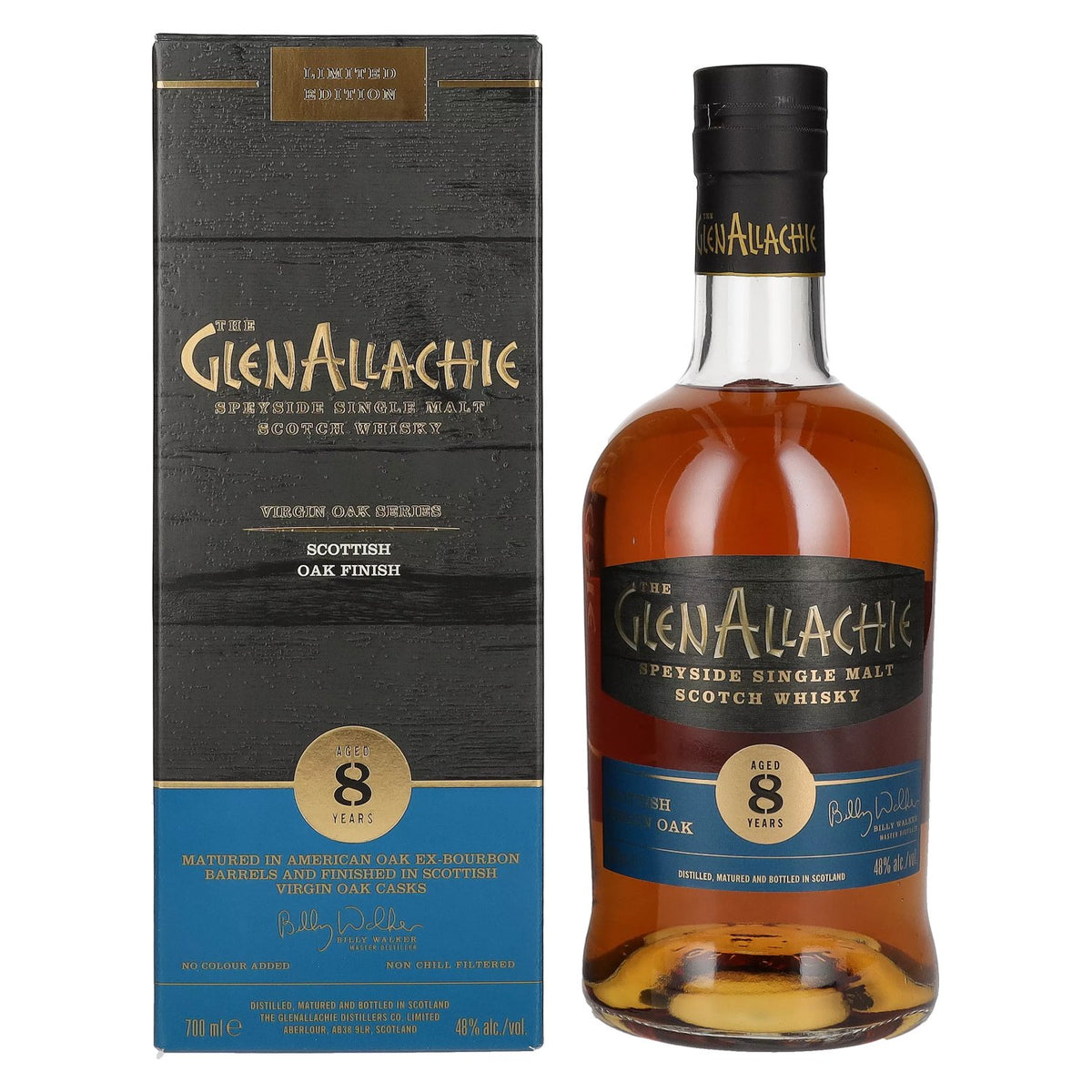 The GlenAllachie 8 Years Old SCOTTISH VIRGIN OAK FINISH 48% vol. 0.7l in a gift box