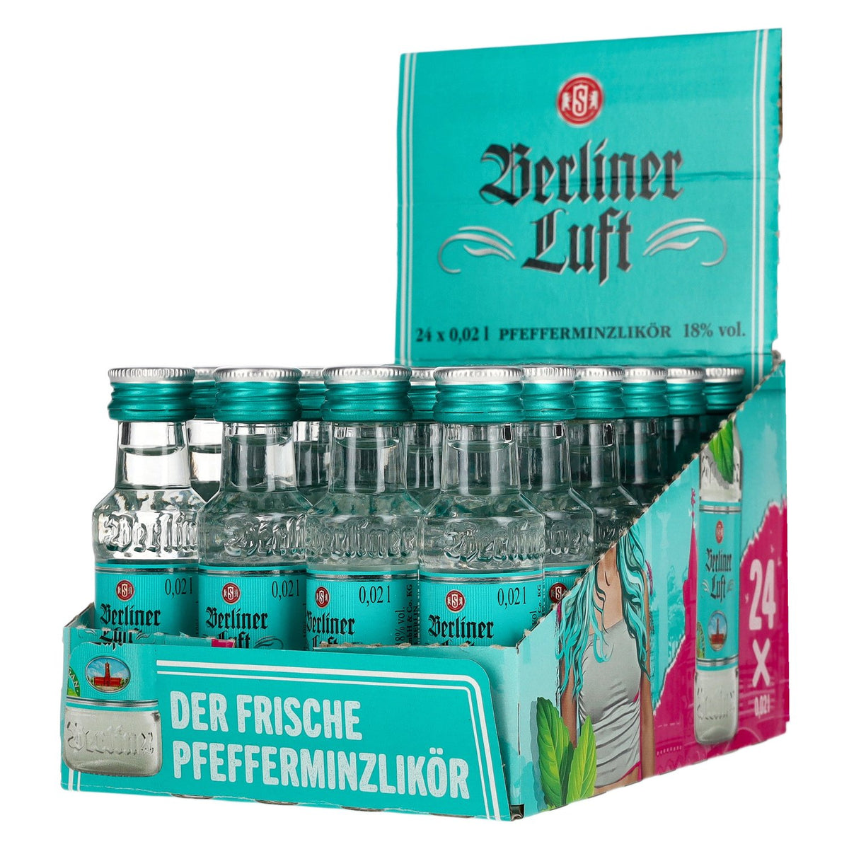 Berliner Luft DER FRISCHE – Liqueur de menthe poivrée 18 % vol. 24 x 0,02 l