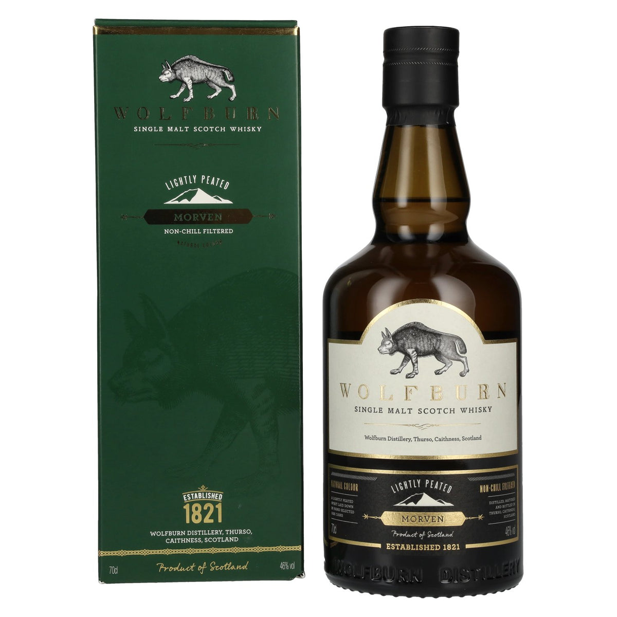 Wolfburn MORVEN Lightly Peated Single Malt 46% vol. 0.7 l in a gift box