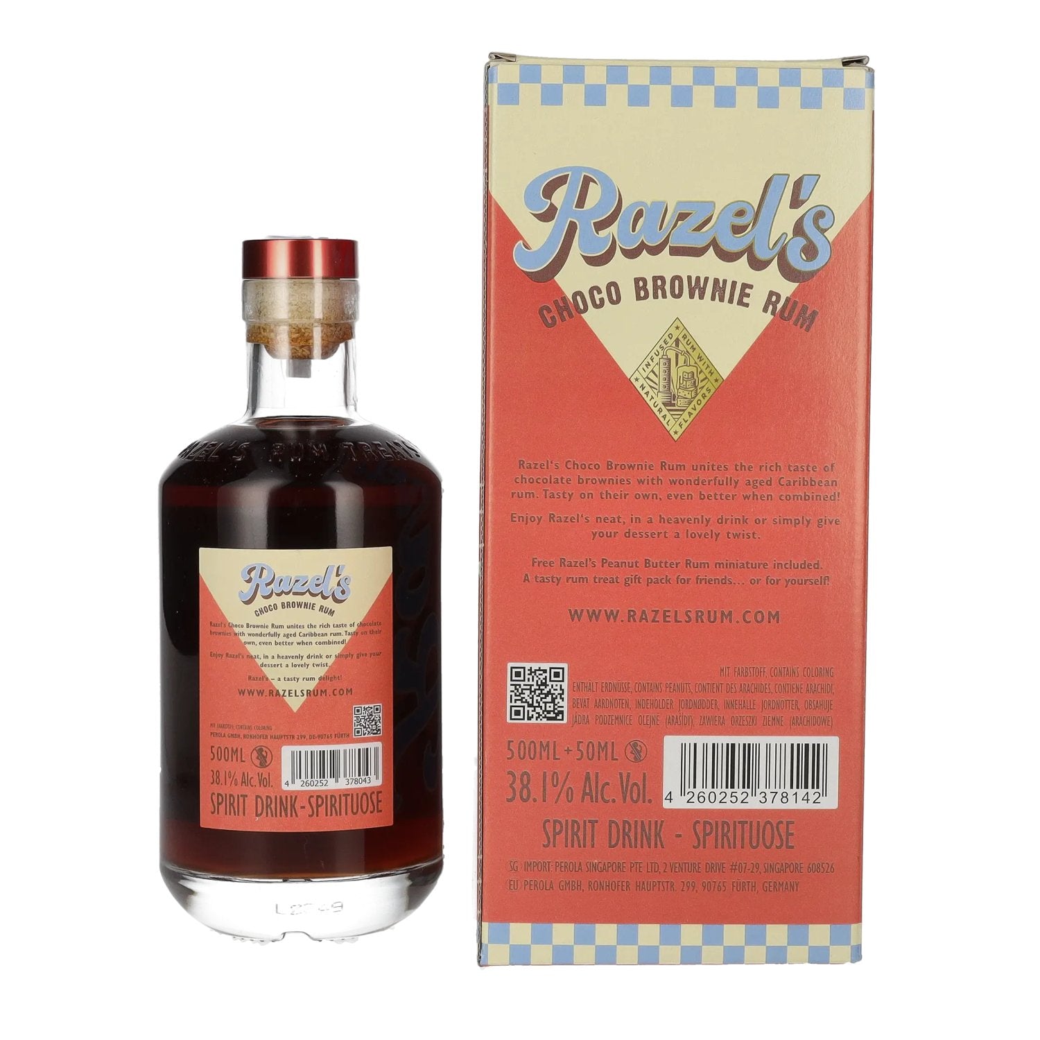Spirit Drink Razel's Choco Brownie 38,1% vol. 0,5l en coffret cadeau avec miniature 0,05l