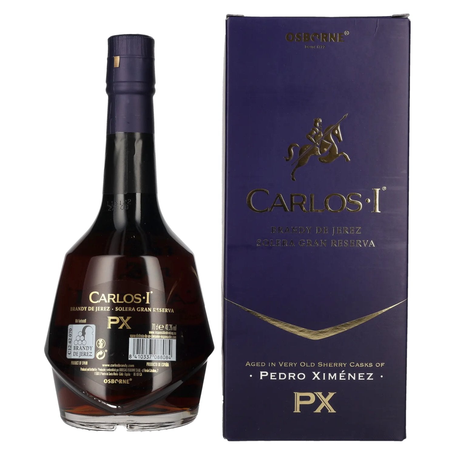 Brandy Carlos I Solera Gran Reserva PEDRO XIMÉNEZ Brandy de Jerez 40,3% Vol. 0,7l in geschenkverpakking